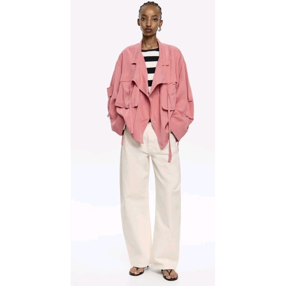 Bimba y Lola Utility Jacket Coral Fluid Double Breasted Jacket NWOT‎ Oversize S